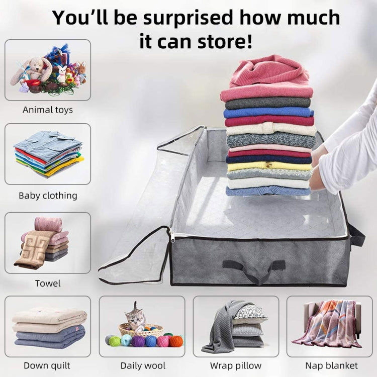 Non-Woven Fabric Foldable Underbed Storage Bag For Clothes Blankets And Shoes 100x50x15cm(4 Handles Black)