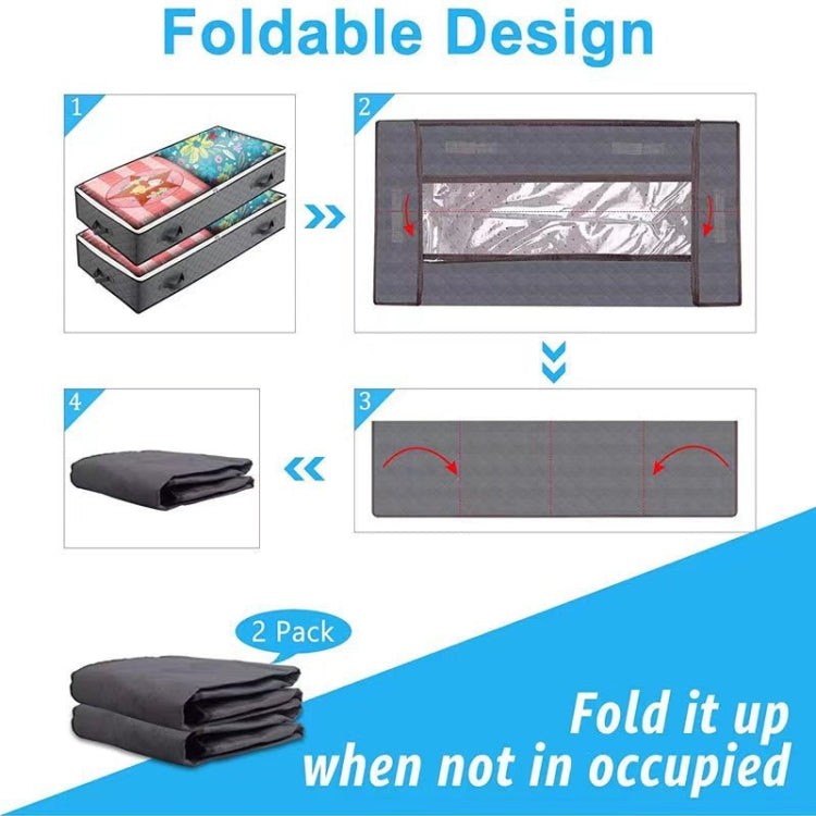 Non-Woven Fabric Foldable Underbed Storage Bag For Clothes Blankets And Shoes 100x50x15cm(4 Handles Black)