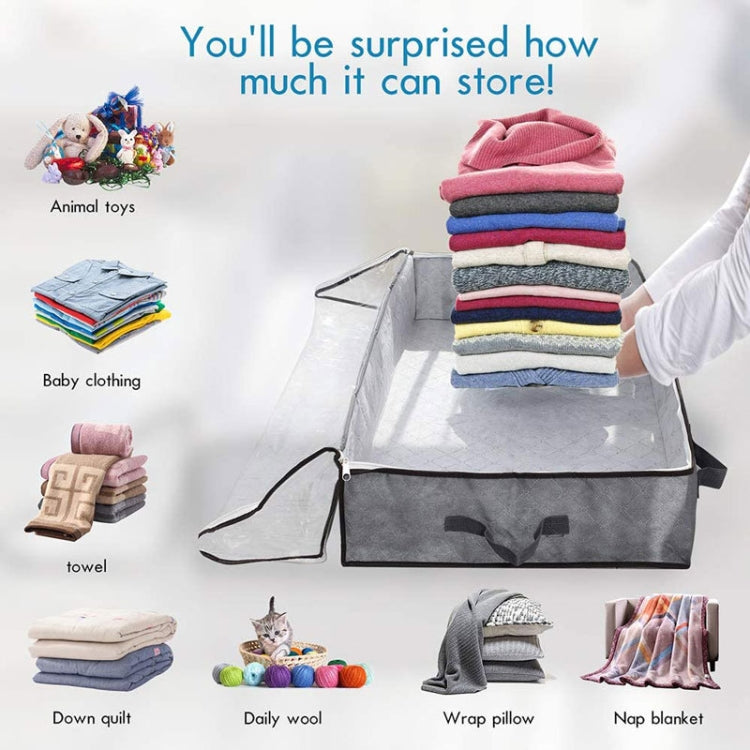 Non-Woven Fabric Foldable Underbed Storage Bag for Clothes Blankets 100x50x18cm(Deep Gray Transparent Cover)