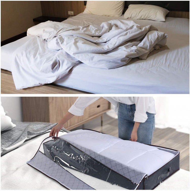 Non-Woven Fabric Foldable Underbed Storage Bag for Clothes Blankets 100x50x18cm(Deep Gray Transparent Cover)