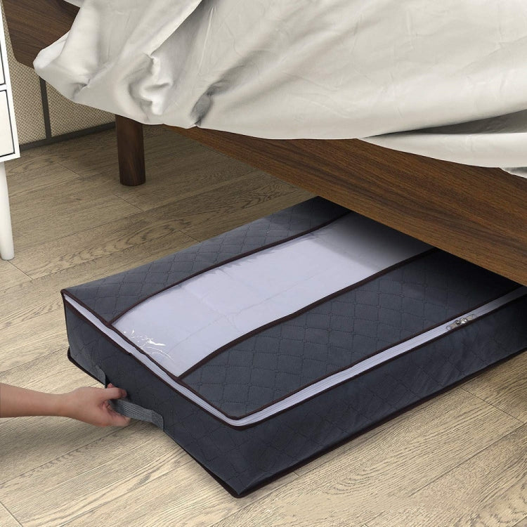 Non-Woven Fabric Foldable Underbed Storage Bag for Clothes Blankets 100x50x18cm(Deep Gray Transparent Cover)