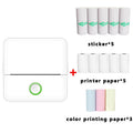 X6 200DPI Student Homework Printer Bluetooth Inkless Pocket Printer White 5 Printer Papers+5 Stickers + 3 Color Papers