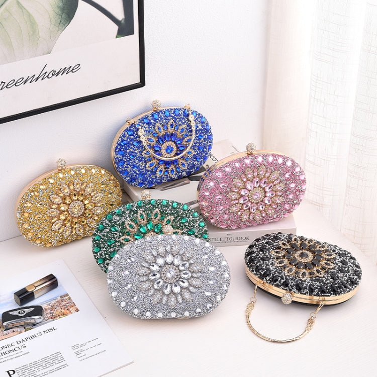 Oval Sunflower Diamond Evening Party Clutch Bag(Black)
