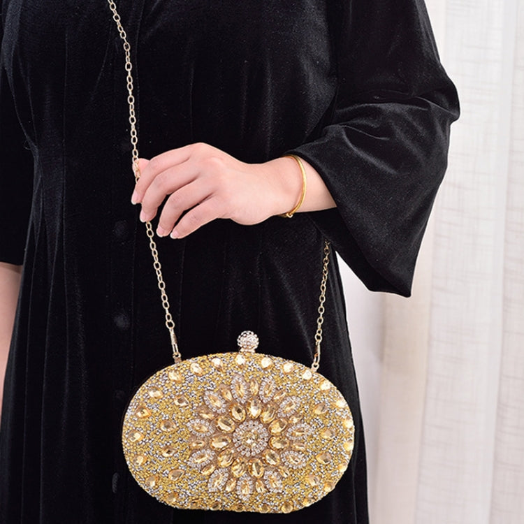 Oval Sunflower Diamond Evening Party Clutch Bag(Silver)