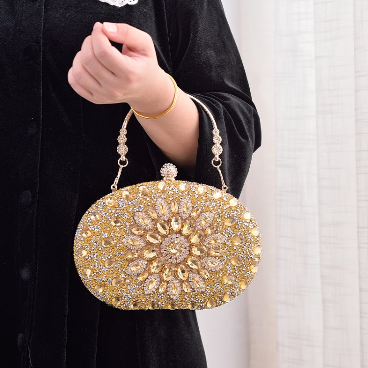 Oval Sunflower Diamond Evening Party Clutch Bag(Black)