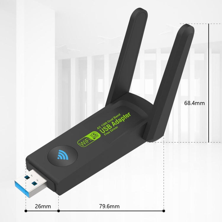 1300Mbps Wireless Network Card Gigabit Dual Band 5G Driverless Computer USB Network Card, 600m, 1300m