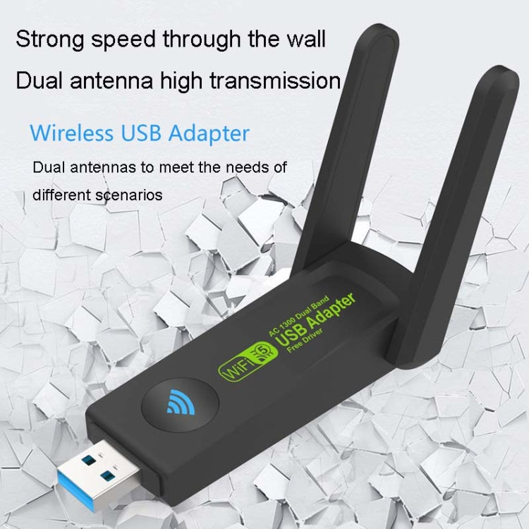 1300Mbps Wireless Network Card Gigabit Dual Band 5G Driverless Computer USB Network Card, 600m, 1300m