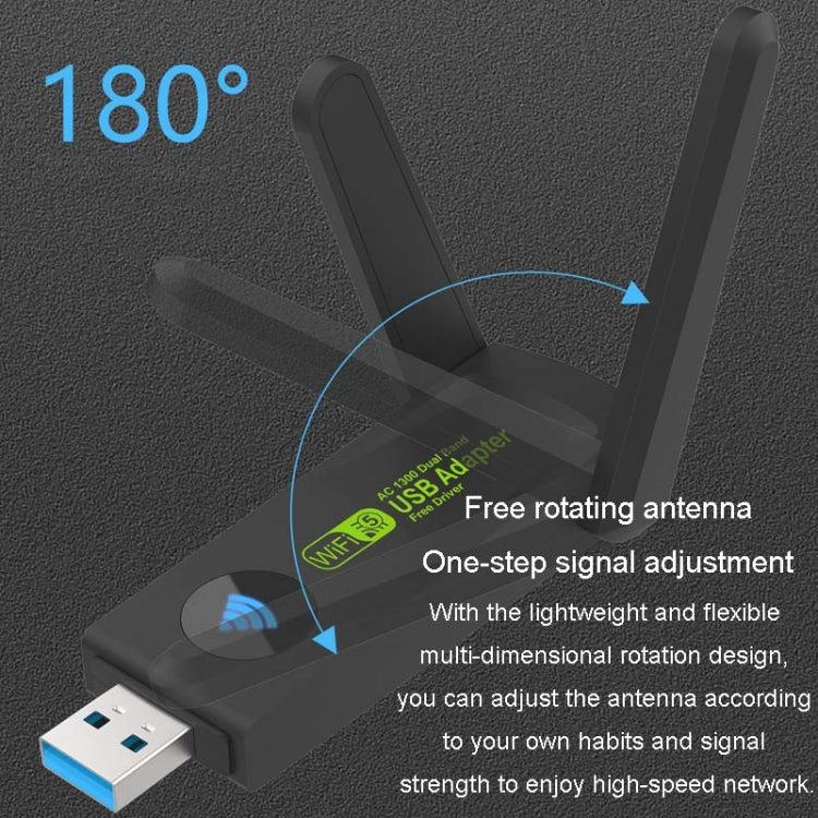 1300Mbps Wireless Network Card Gigabit Dual Band 5G Driverless Computer USB Network Card, 600m, 1300m