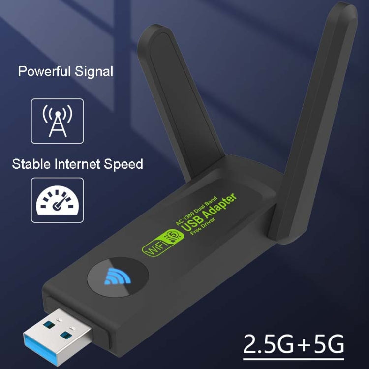 1300Mbps Wireless Network Card Gigabit Dual Band 5G Driverless Computer USB Network Card, 600m, 1300m