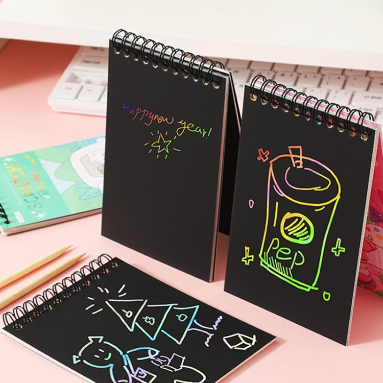 Hand Painted Scratch Paper Colorful Coil Scratchbook With Pen, Haruita Huahua, Peach Juice, Interstellar Travel, Millet