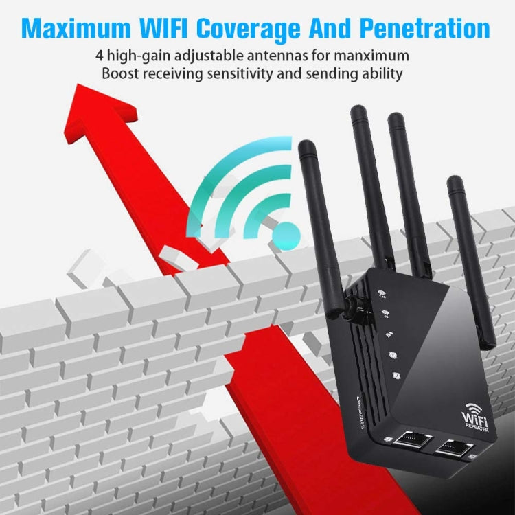 5G/2.4G 1200Mbps WiFi Range Extender WiFi Repeater With 2 Ethernet Ports, US Plug Black, EU Plug White, EU Plug Black, US Plug White