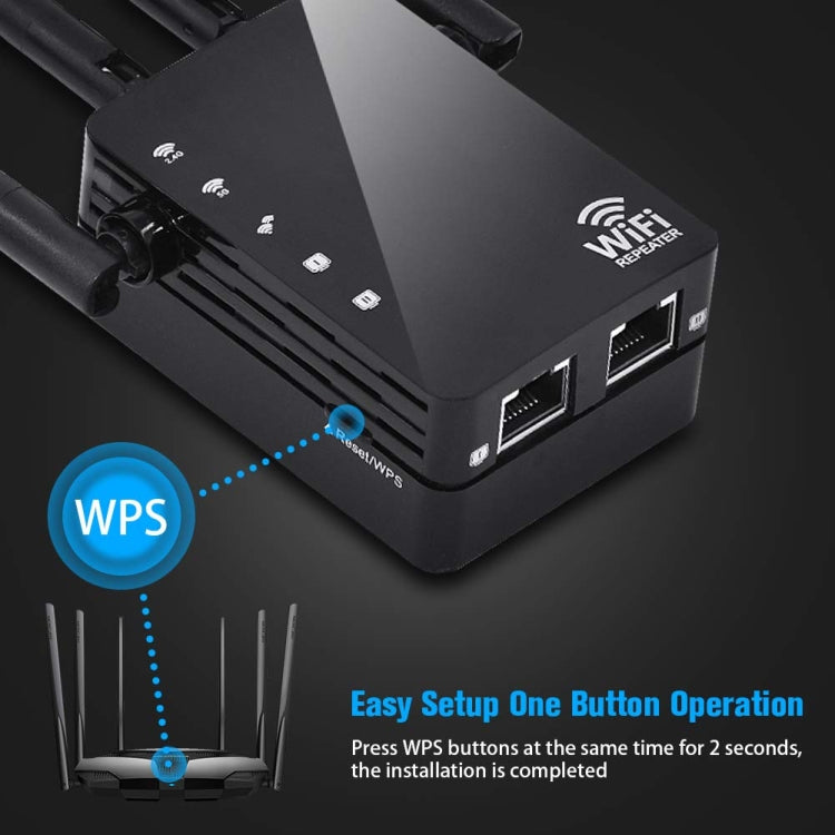 5G/2.4G 1200Mbps WiFi Range Extender WiFi Repeater With 2 Ethernet Ports, US Plug Black, EU Plug White, EU Plug Black, US Plug White