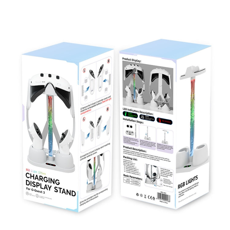 For Meta Quest 3 VR Glasses Charging Base Storage Bracket with Cool RGB Light(White)