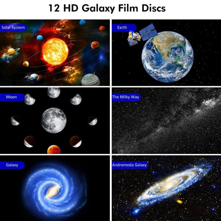 Galaxy Night Light Star Projector LED Table Lamp Children Room Decor With 12pcs Film Disc(Black and White)