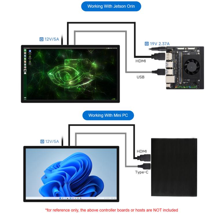 FHD Capacitive Touch Screen Monitor, 1920x1080 10-Point Touch With HDMI, Aluminum Shell, VESA Mount, Waveshare 23.8-inch, Waveshare 27-inch