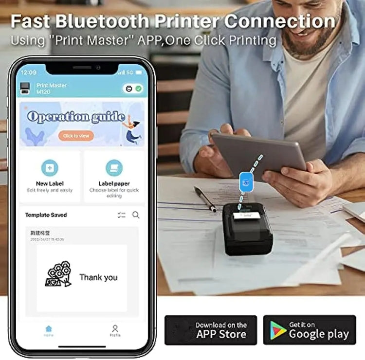 Phomemo M120 Label Maker Barcode Printer Bluetooth Thermal Label Machine
