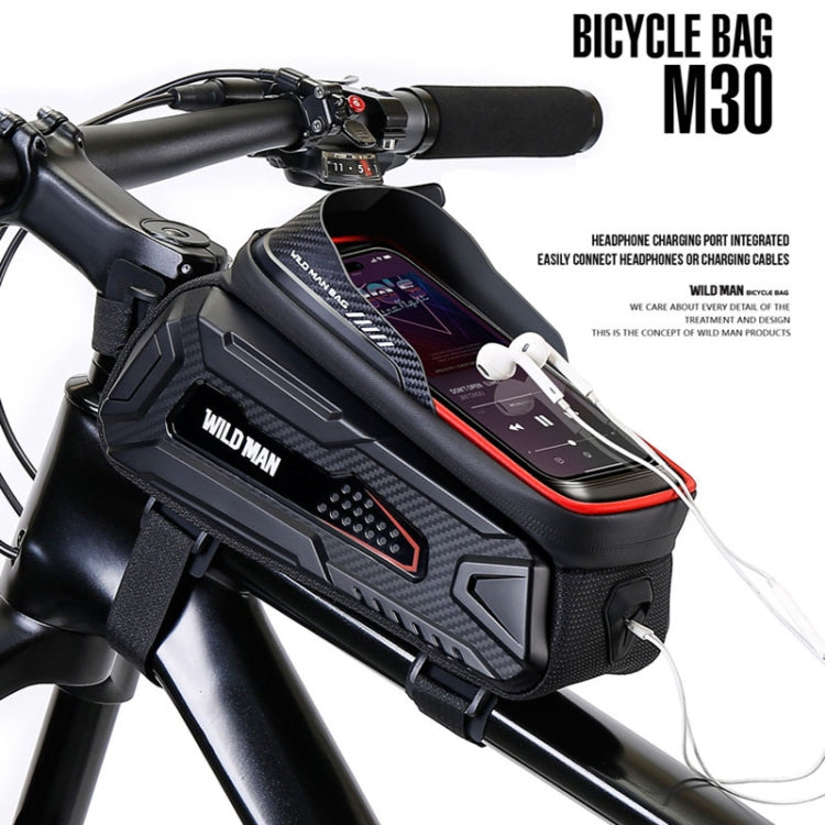 WILD MAN M30 1L Hard Shell Mountain Bike Front Beam Bag TPU Touch Screen Cycling Equipment Bag, M30 (Black Red), M30 (Black)