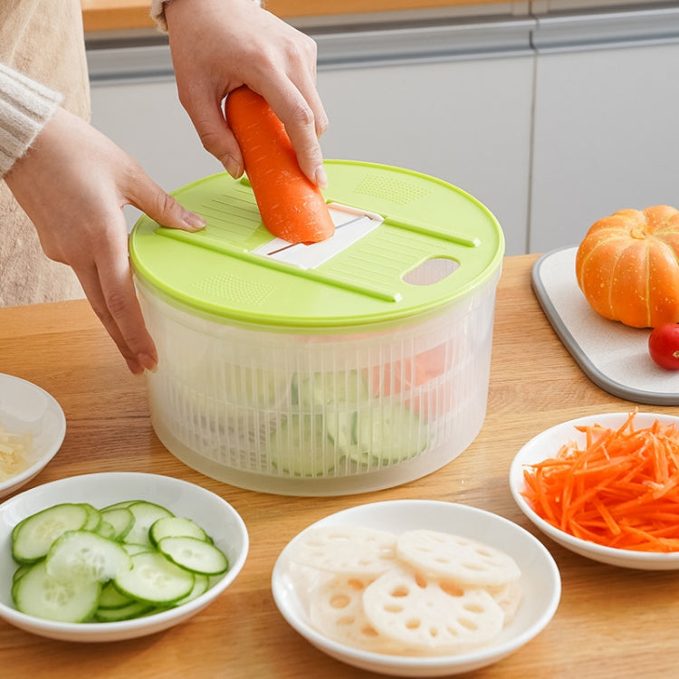 Multifunctional Vegetable Dehydrator Large Capacity Kitchen Drain Basket Household Grater Slicer(Green)