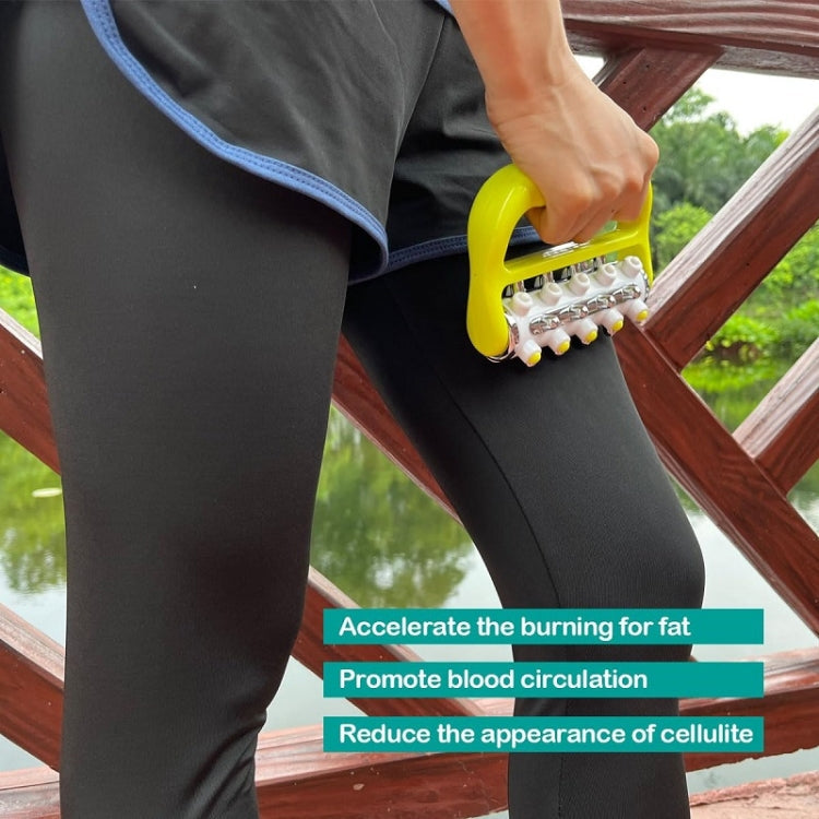 Handheld Curved Five-row Iron Column Roller Soothing Massager(Yellow)