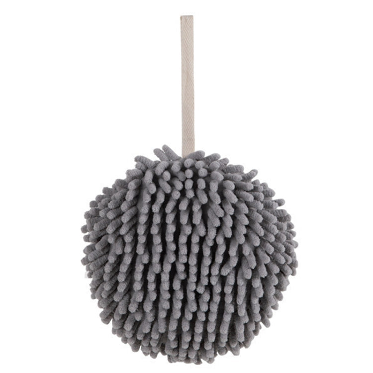 Chenille Hand Wipe Ball Large Hanging Bathroom Quick Dry Hand Towel Kitchen Rag Wipe Handkerchief(Gray)