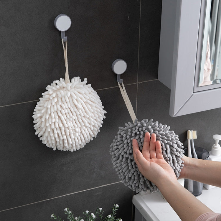 Chenille Hand Wipe Ball Large Hanging Bathroom Quick Dry Hand Towel Kitchen Rag Wipe Handkerchief(Gray)