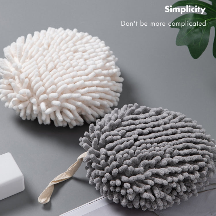 Chenille Hand Wipe Ball Large Hanging Bathroom Quick Dry Hand Towel Kitchen Rag Wipe Handkerchief(Gray)