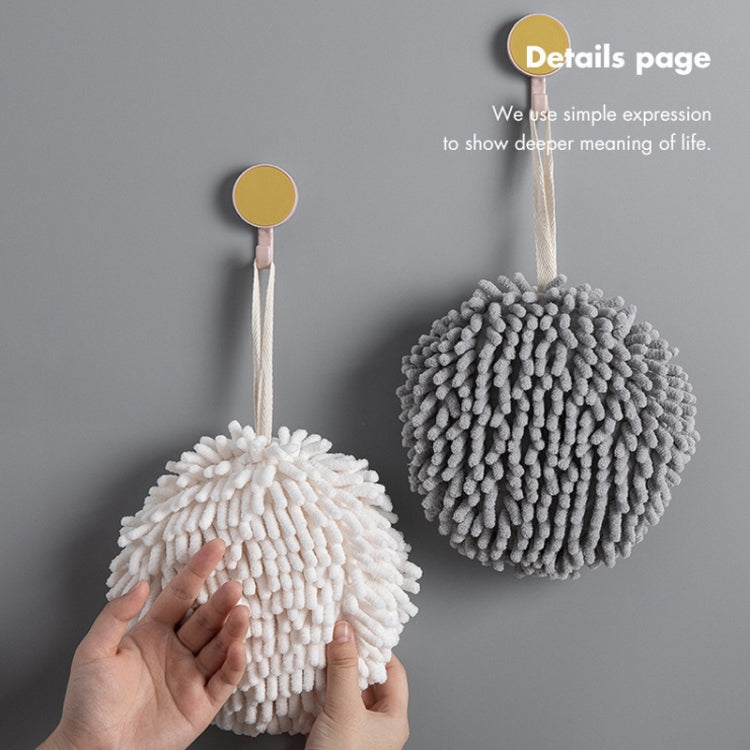 Chenille Hand Wipe Ball Large Hanging Bathroom Quick Dry Hand Towel Kitchen Rag Wipe Handkerchief(Gray)