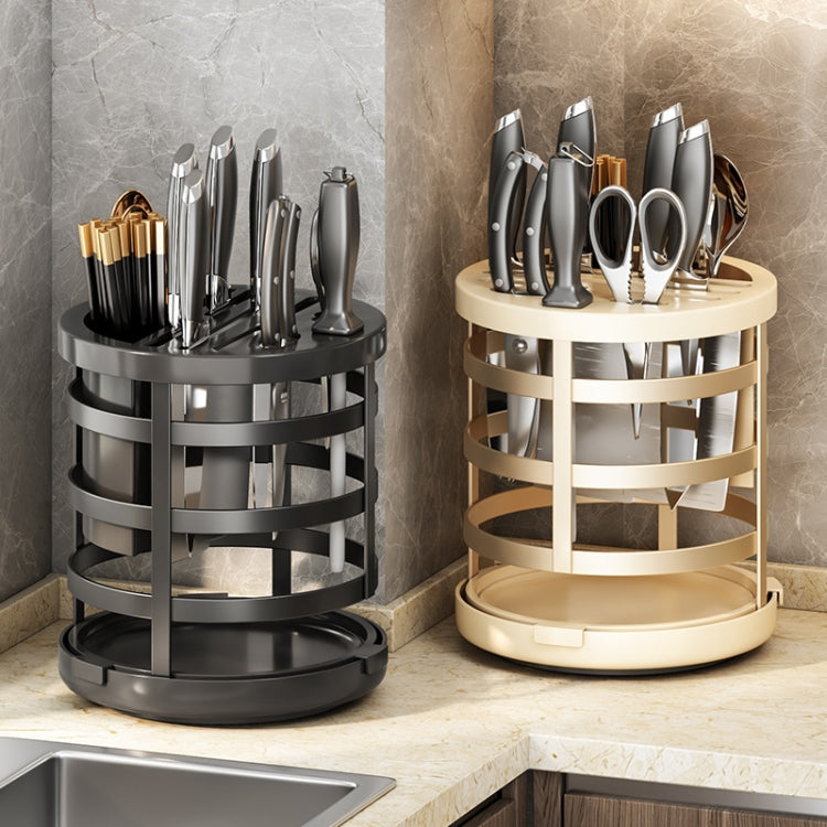 Home Thicken Knife Organizer Chopstick Cylinder Kitchen Drainage Countertop Shelf, Specification: Rotary (Black)