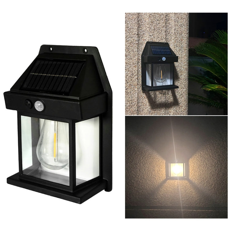 Solar Outdoor Tungsten Wall Light 3 Modes Body Sensing Waterproof Garden Villa Night Light, Spec: Regular Black