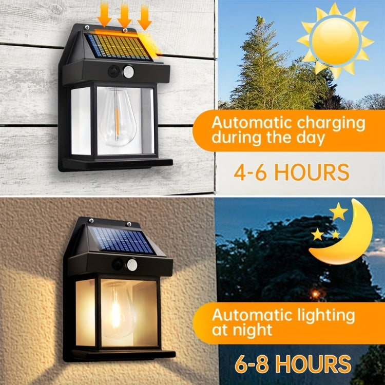 Solar Outdoor Tungsten Wall Light 3 Modes Body Sensing Waterproof Garden Villa Night Light, Spec: Regular Black