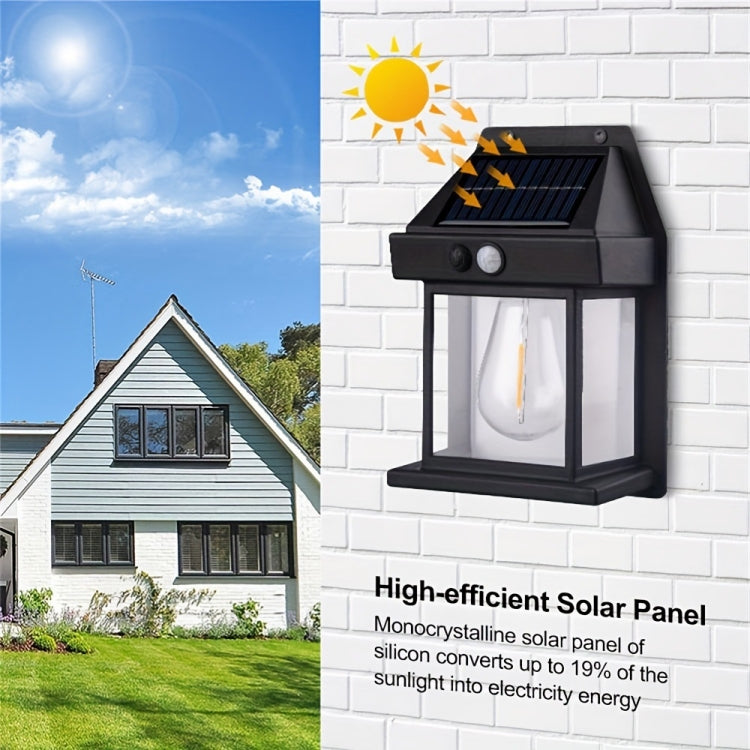 Solar Outdoor Tungsten Wall Light 3 Modes Body Sensing Waterproof Garden Villa Night Light, Spec: Regular Black
