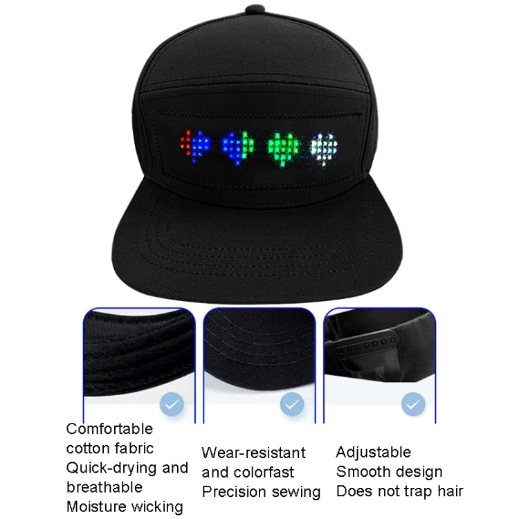 LED Luminous Advertising Hat DIY Words Pixel Lighting Rechargeable Bluetooth APP Control Scrolling Message Flexible Cap(Mixed Color Letter Black)