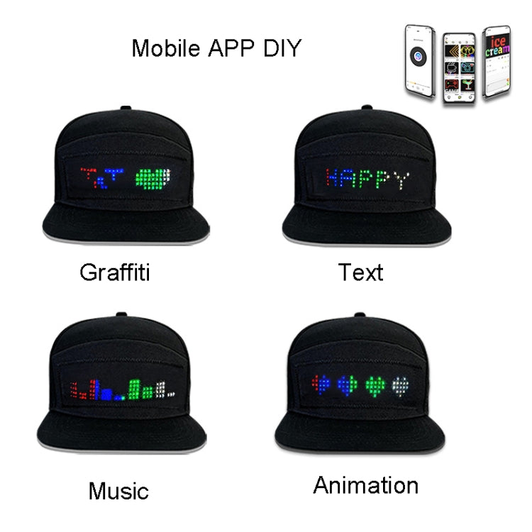 LED Luminous Advertising Hat DIY Words Pixel Lighting Rechargeable Bluetooth APP Control Scrolling Message Flexible Cap(Mixed Color Letter Black)