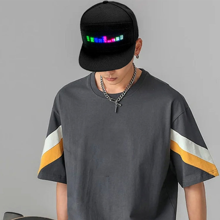 LED Luminous Advertising Hat DIY Words Pixel Lighting Rechargeable Bluetooth APP Control Scrolling Message Flexible Cap(Mixed Color Letter Black)