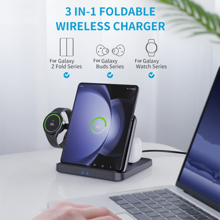 3 In 1 Wireless Charger For Samsung Galaxy Z Fold Mobile Phone Earphones & Smart Watches(Black)