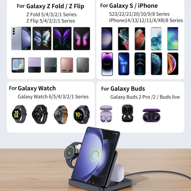 3 In 1 Wireless Charger For Samsung Galaxy Z Fold Mobile Phone Earphones & Smart Watches(Black)