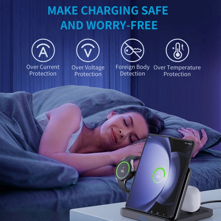 3 In 1 Wireless Charger For Samsung Galaxy Z Fold Mobile Phone Earphones & Smart Watches(Black)