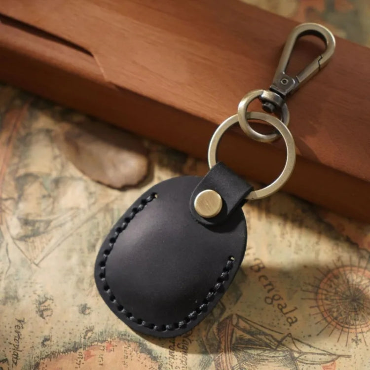 For AirTag Locator Leather Case Access Card with Keychain(Black)