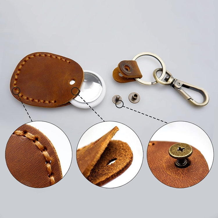 For AirTag Locator Leather Case Access Card with Keychain(Black)