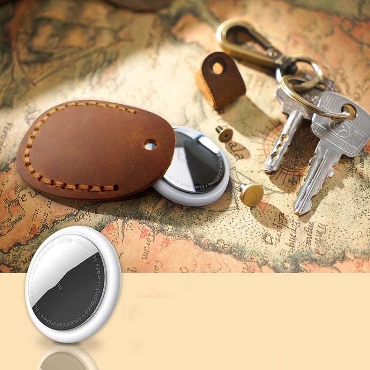 For AirTag Locator Leather Case Access Card with Keychain(Black)