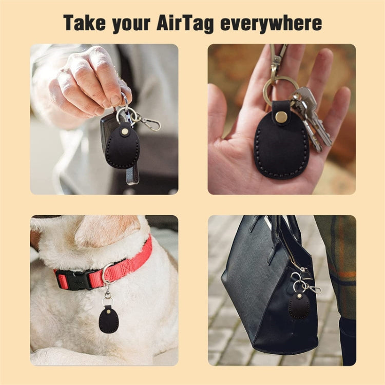 For AirTag Locator Leather Case Access Card with Keychain(Black)