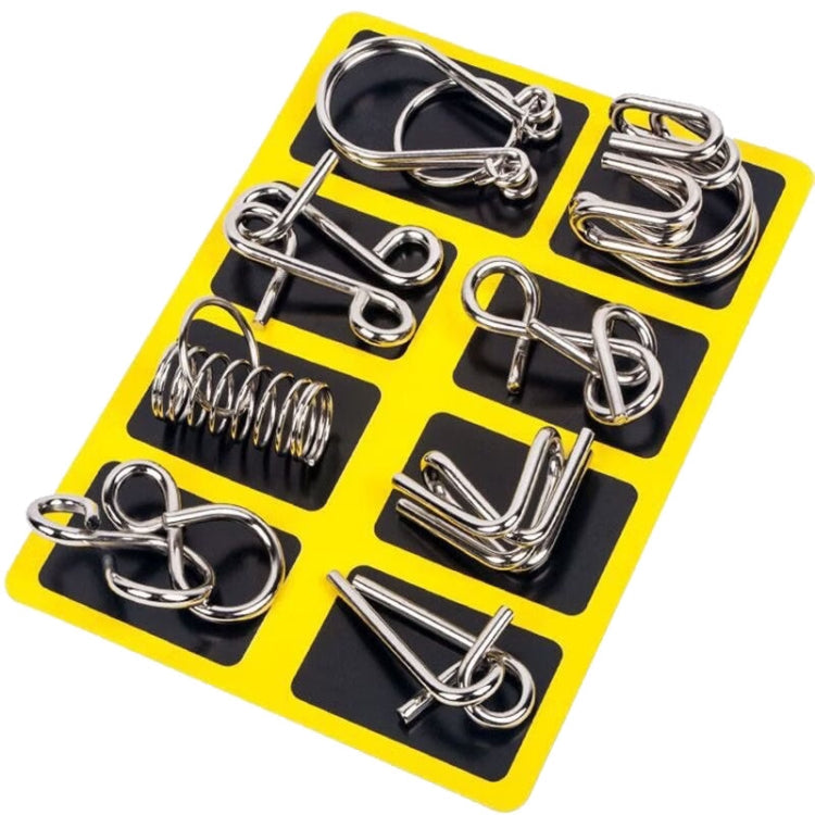 8pcs /Set Intelligence Unlocking Kids Puzzle Nine Links Toys, Style: A Model Yellow