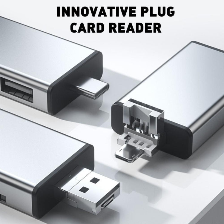 7 in 1 OTG SD Card Reader USB Type-C Adapter TF SD SIM PIN Storage Box(Silver)