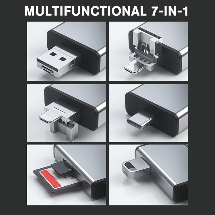 7 in 1 OTG SD Card Reader USB Type-C Adapter TF SD SIM PIN Storage Box(Silver)
