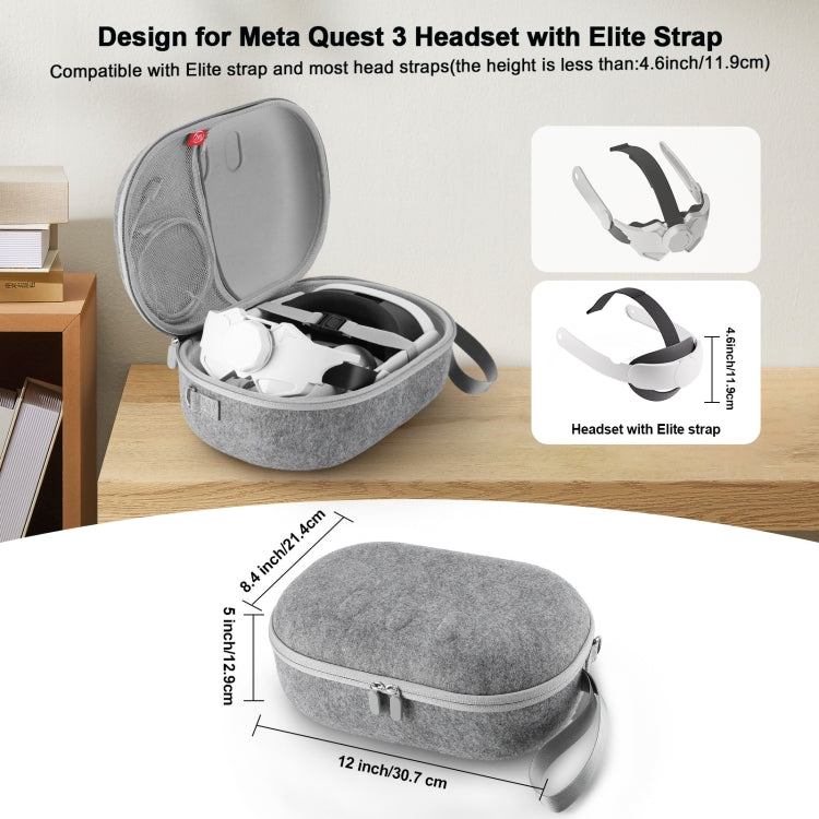 JYS-MQ018 For Apple Vision Pro / Meta Quest 3 VR Glasses Storage Bag Anti-fall and Anti-scrape Portable Bag(Grey)