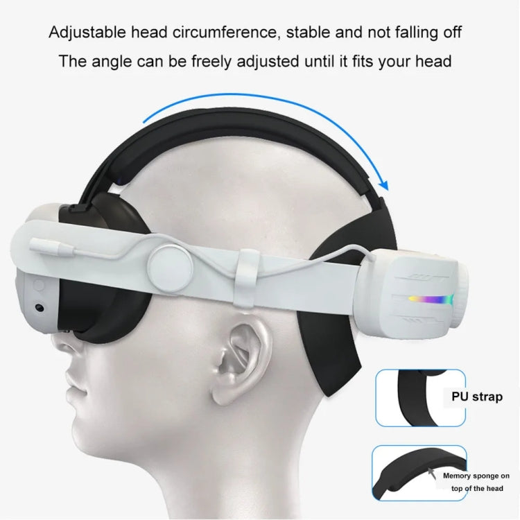 For Meta Quest 3 USB Rechargeable RGB Lighting Effect Adjustable Foldable Headset(White)