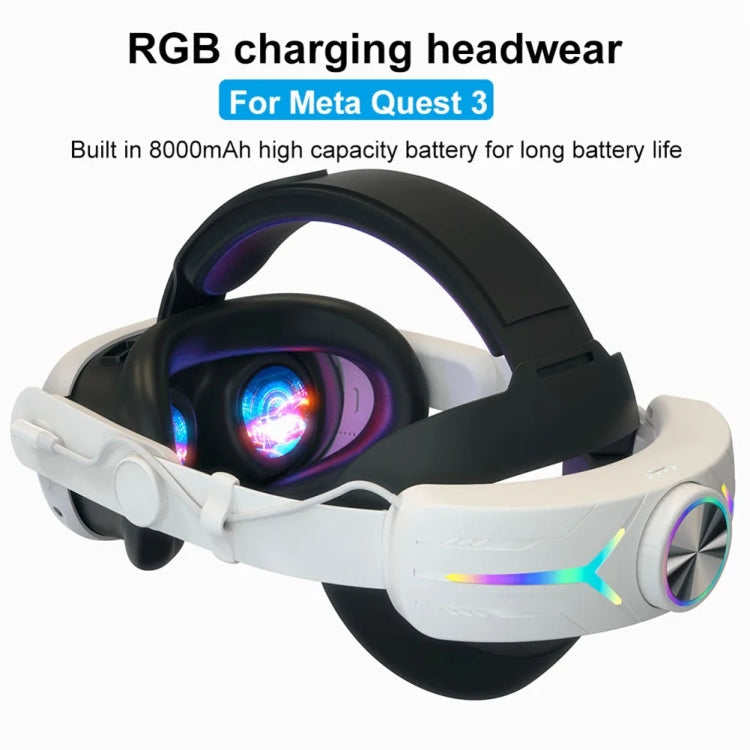 For Meta Quest 3 USB Rechargeable RGB Lighting Effect Adjustable Foldable Headset(White)