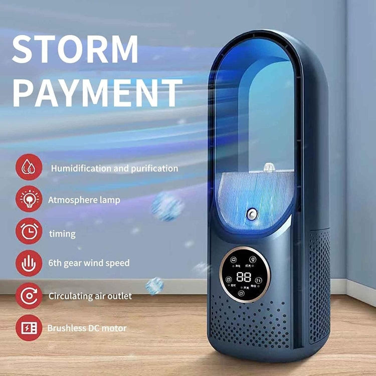Desk Bladeless Humidification Electric Fan Six Gear Adjustable with LED Light Timing Function(White)