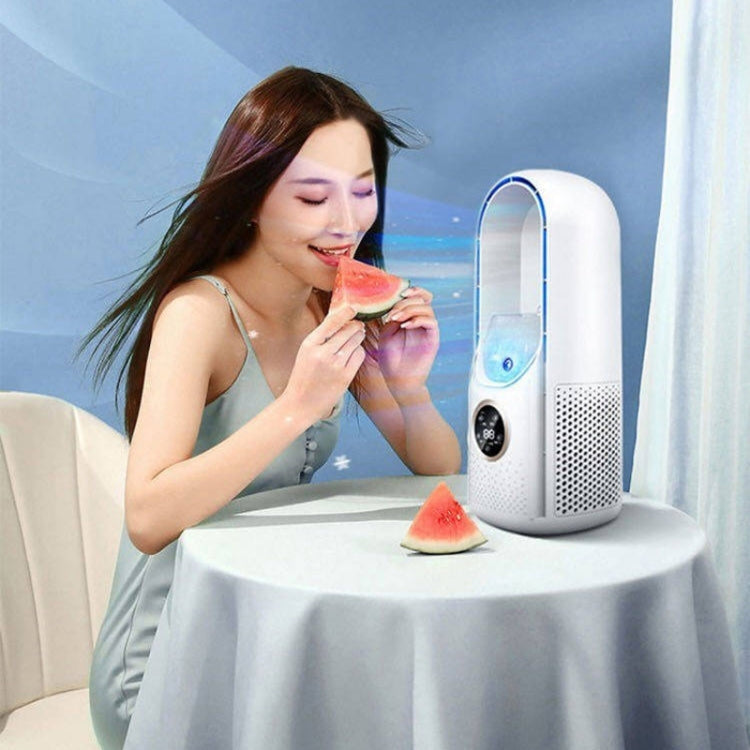 Desk Bladeless Humidification Electric Fan Six Gear Adjustable with LED Light Timing Function(White)