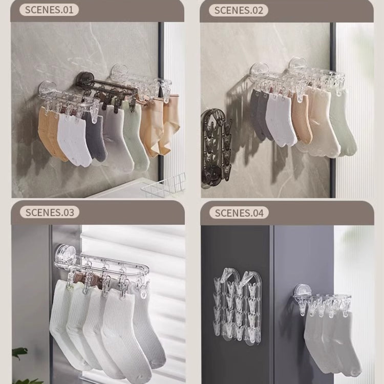 Suction Cup Clothes Rack Multi Clips Wall Mounted Indoor Outdoor Balcony Multifunctional Folding Clothes Hanger(Grey)